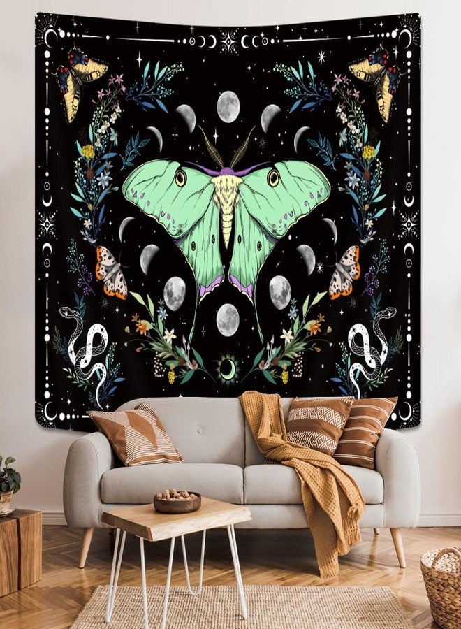 GOAOK Boho Butterfly Floral Aesthetic Tapestry, Moon Phase Sun Moon Art Tapestries, Cute Moth Vintage Botanical Fairy Flower Plant Tapestry Wall Hanging for Bedroom Living Room Dorm, 60'' X 44'' Black - Image 3